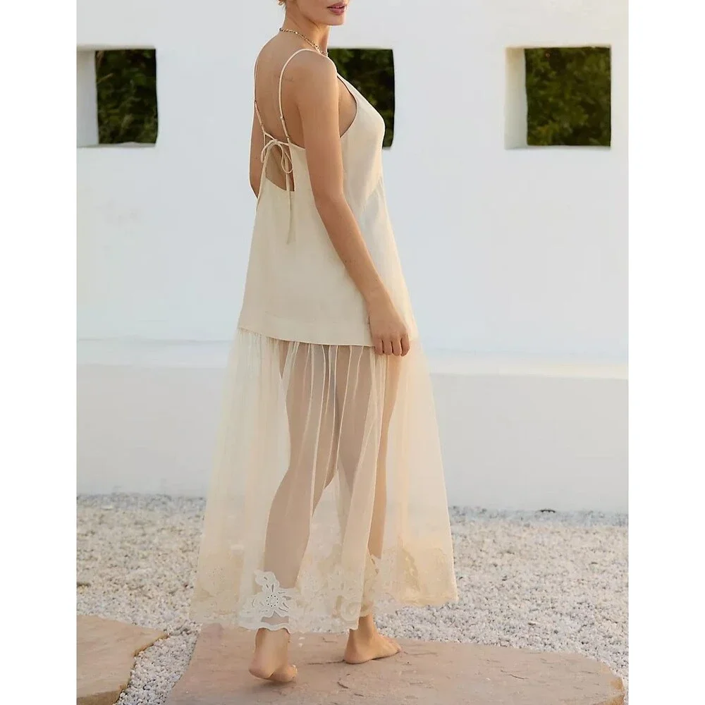 By Anthropologie Celandine Sleeveless Sheer Linen Maxi Slip Dress XSP 287022 - Picture 2 of 7